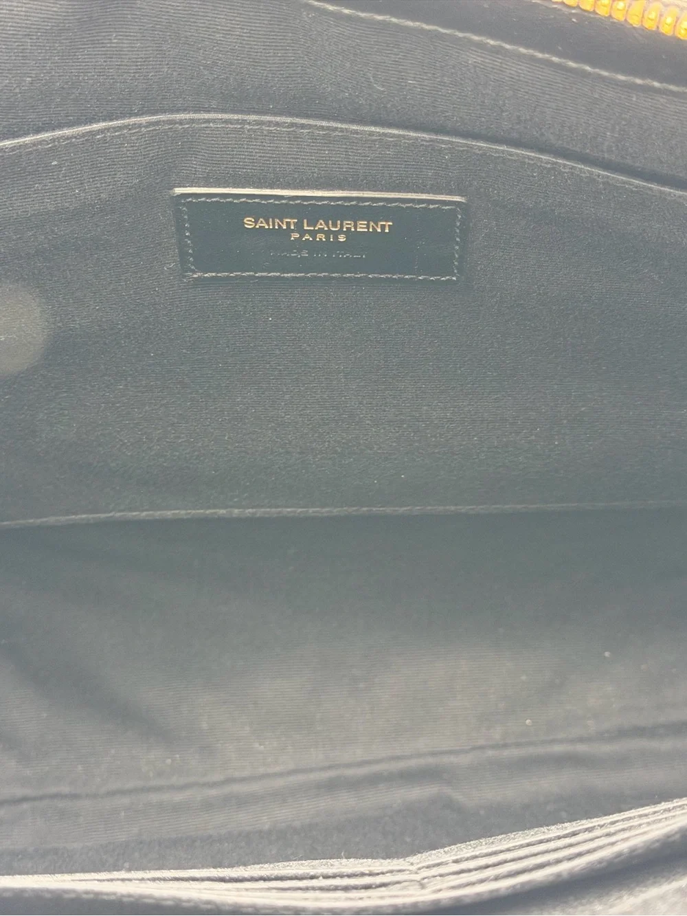 Saint Laurent Black Chevron Leather Wristlet/Clutch w/Gold YSL Logo Entrupy COA